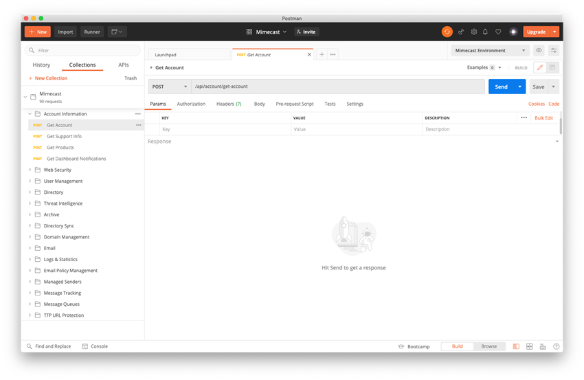 Postman showing Get Account API call