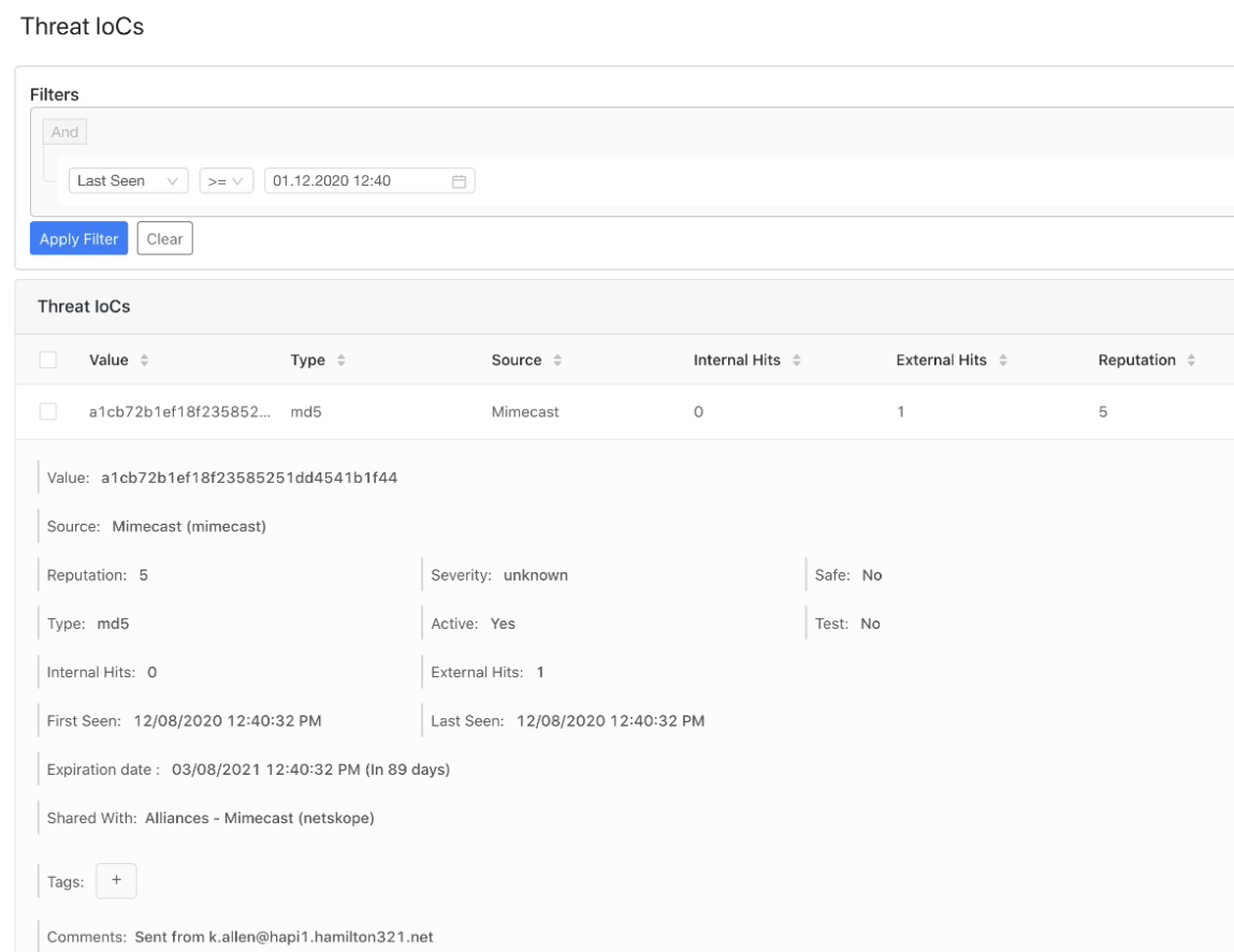 Netskope IOCs sent to CTE